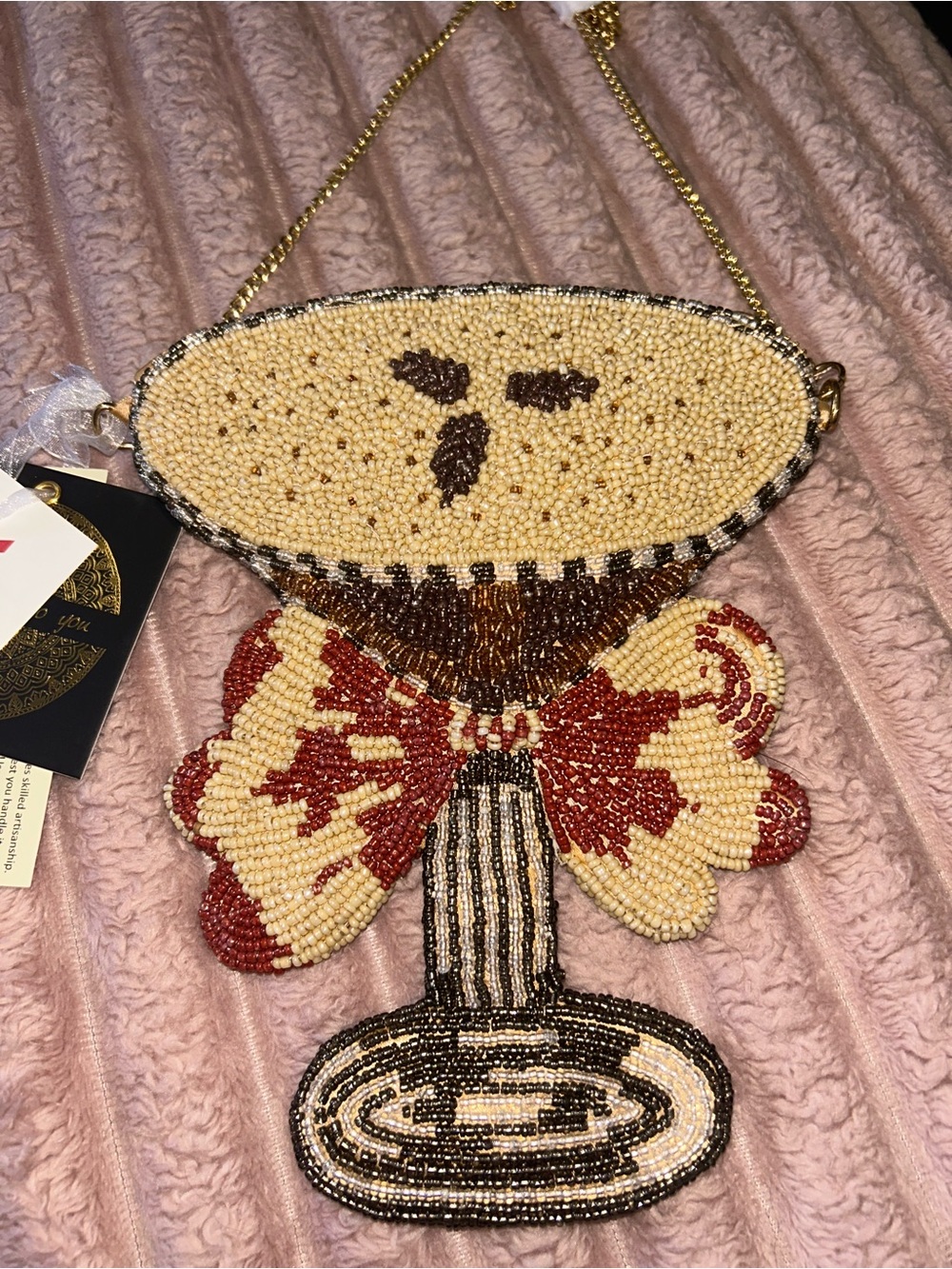 Beaded Cocktail Glass Espresso Martini Crossbody Bag - Red & Cream